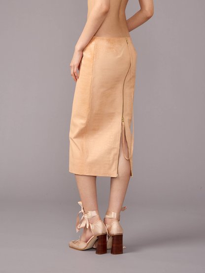 Pencil Leather Zip Skirt
