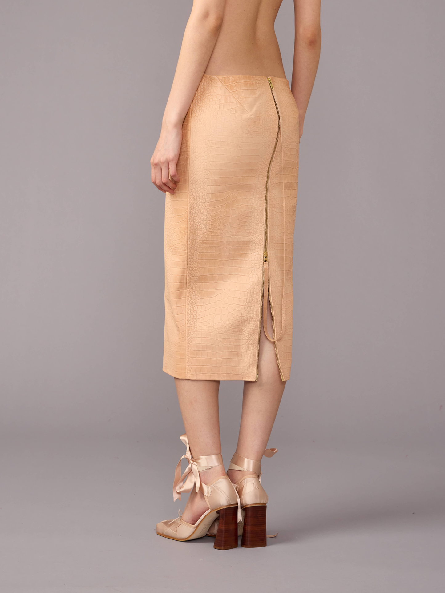 Pencil Leather Zip Skirt