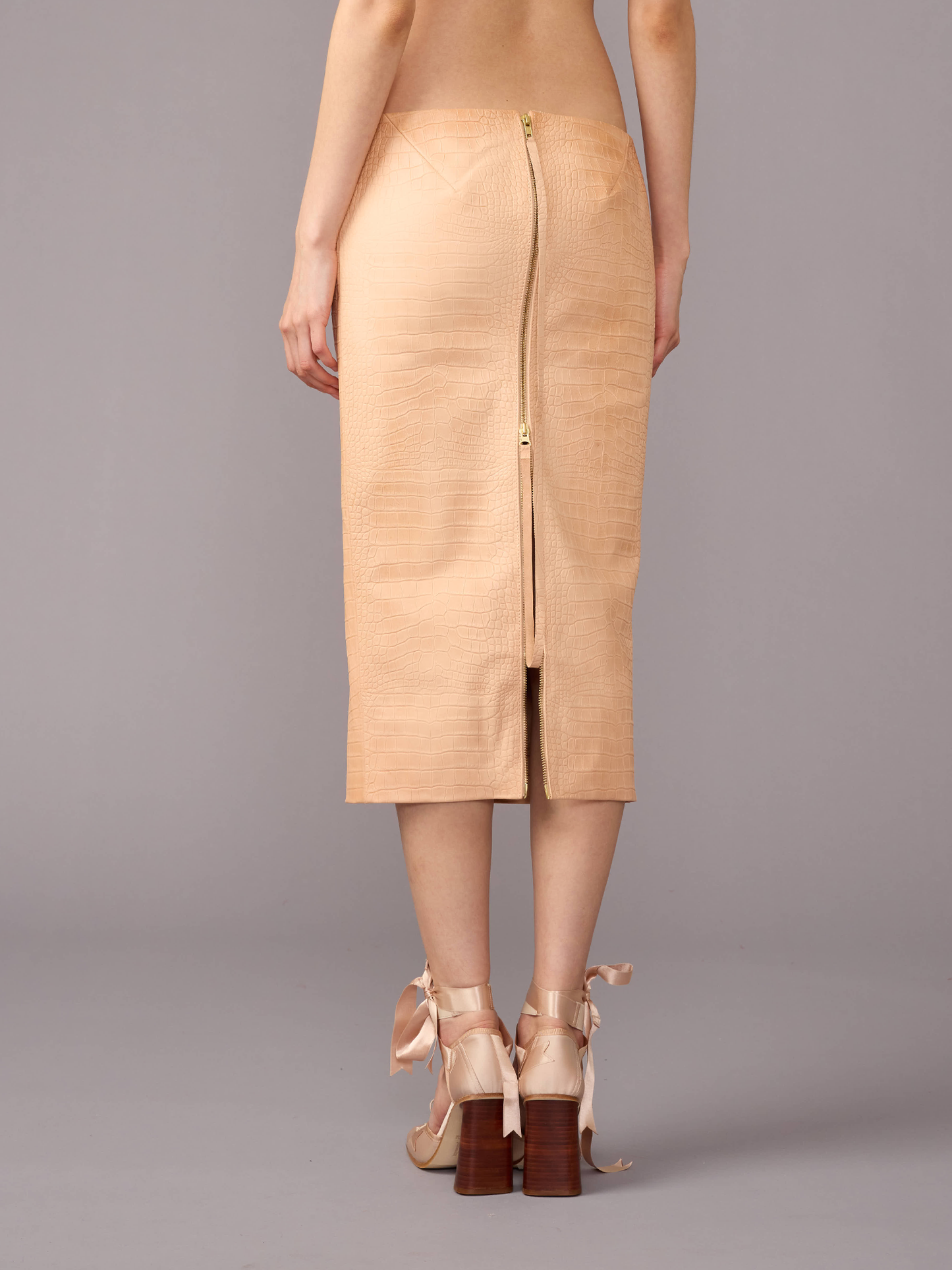 Pencil Leather Zip Skirt