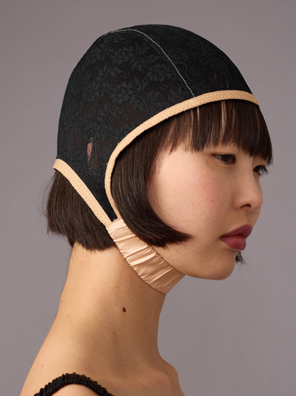 Black Lace Bonnet Cap