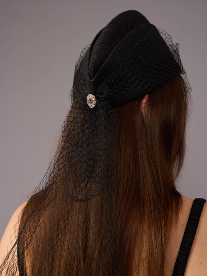 Black Veiled Crew Hat