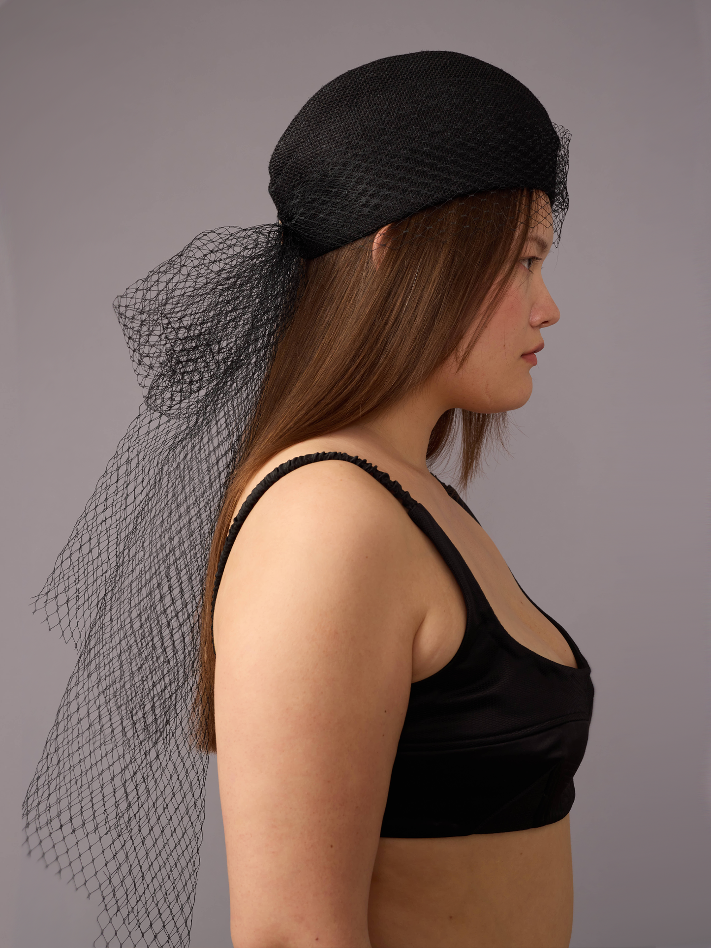 Black Veiled Crew Hat
