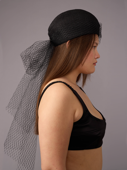 Black Veiled Crew Hat