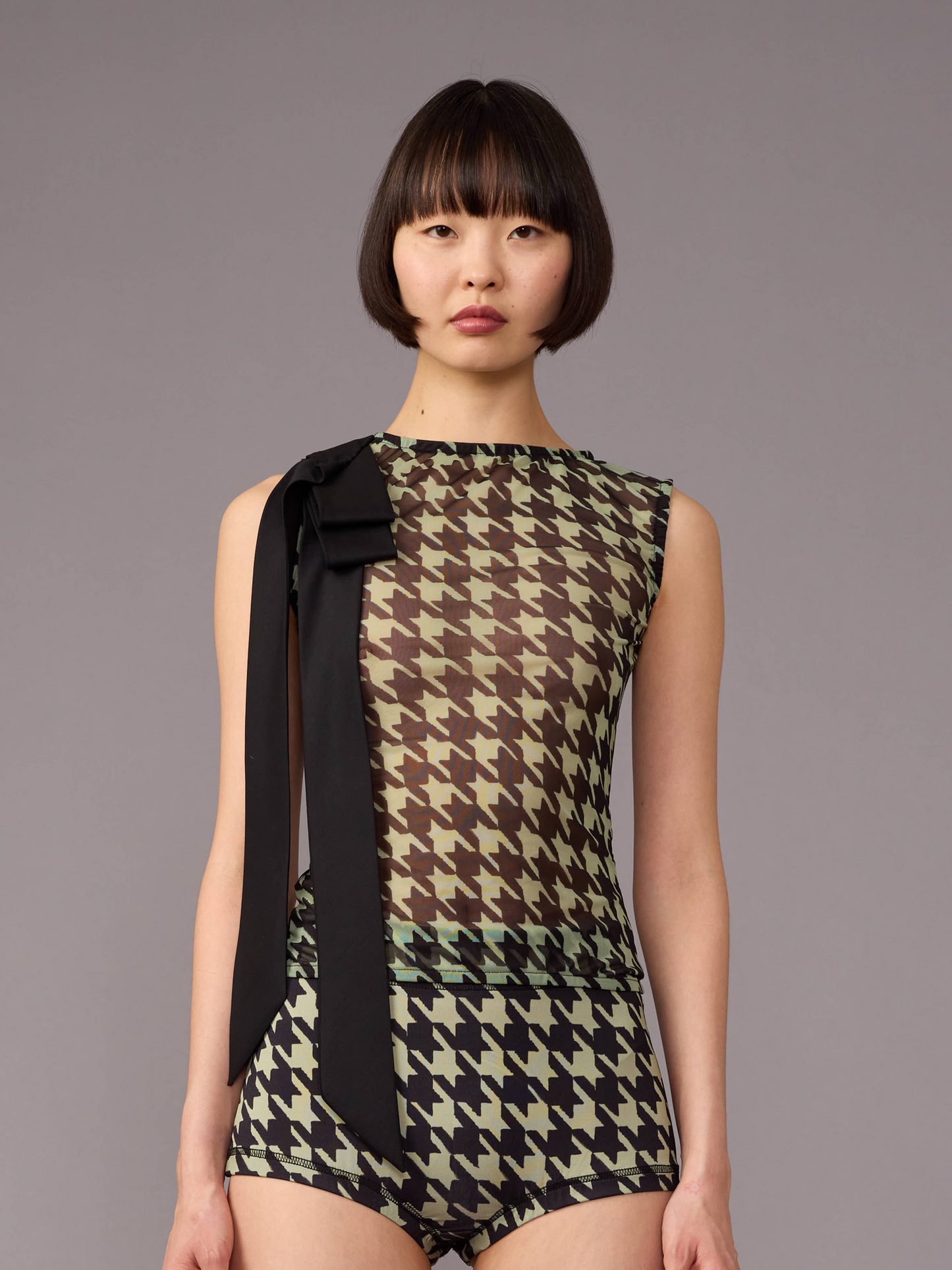Houndstooth Tank with Ribbons