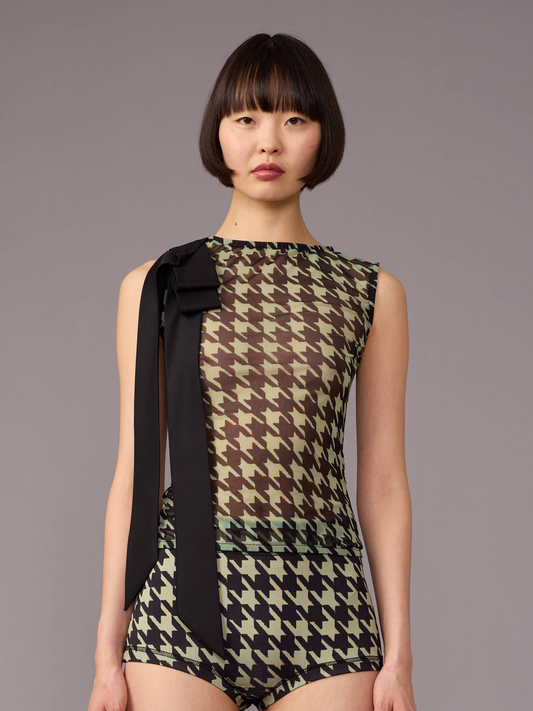 Houndstooth Tank with Ribbons